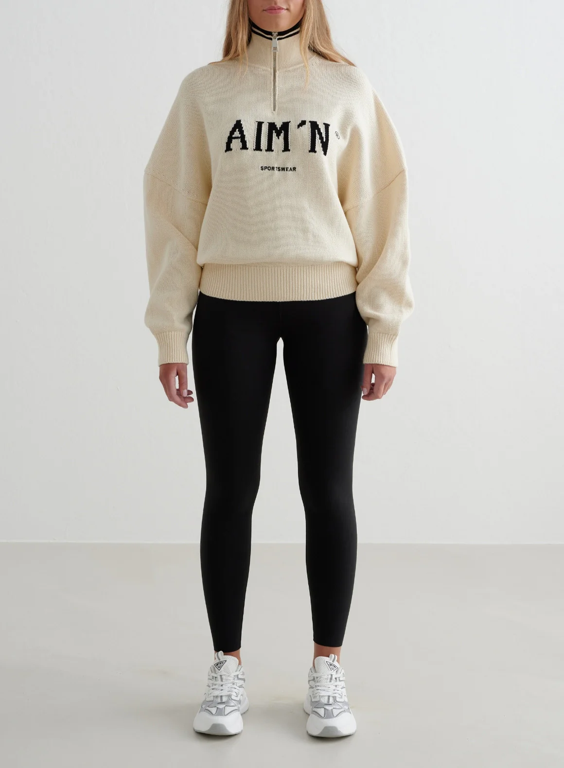 Almond White College Knitted Half Zip - Image 3