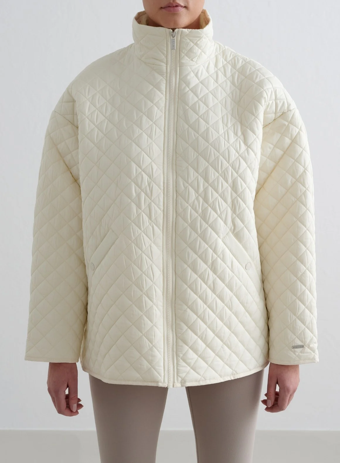 Almond White Oversized Quilted Jacket - Image 2