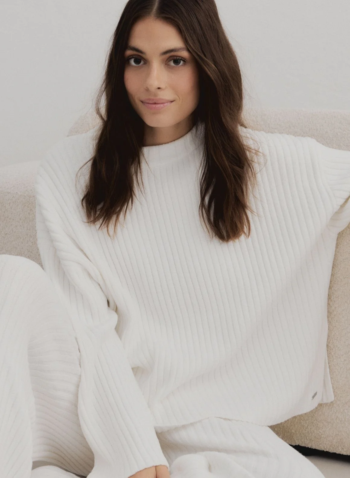 Almond White Rib Knit Sweater - Image 10