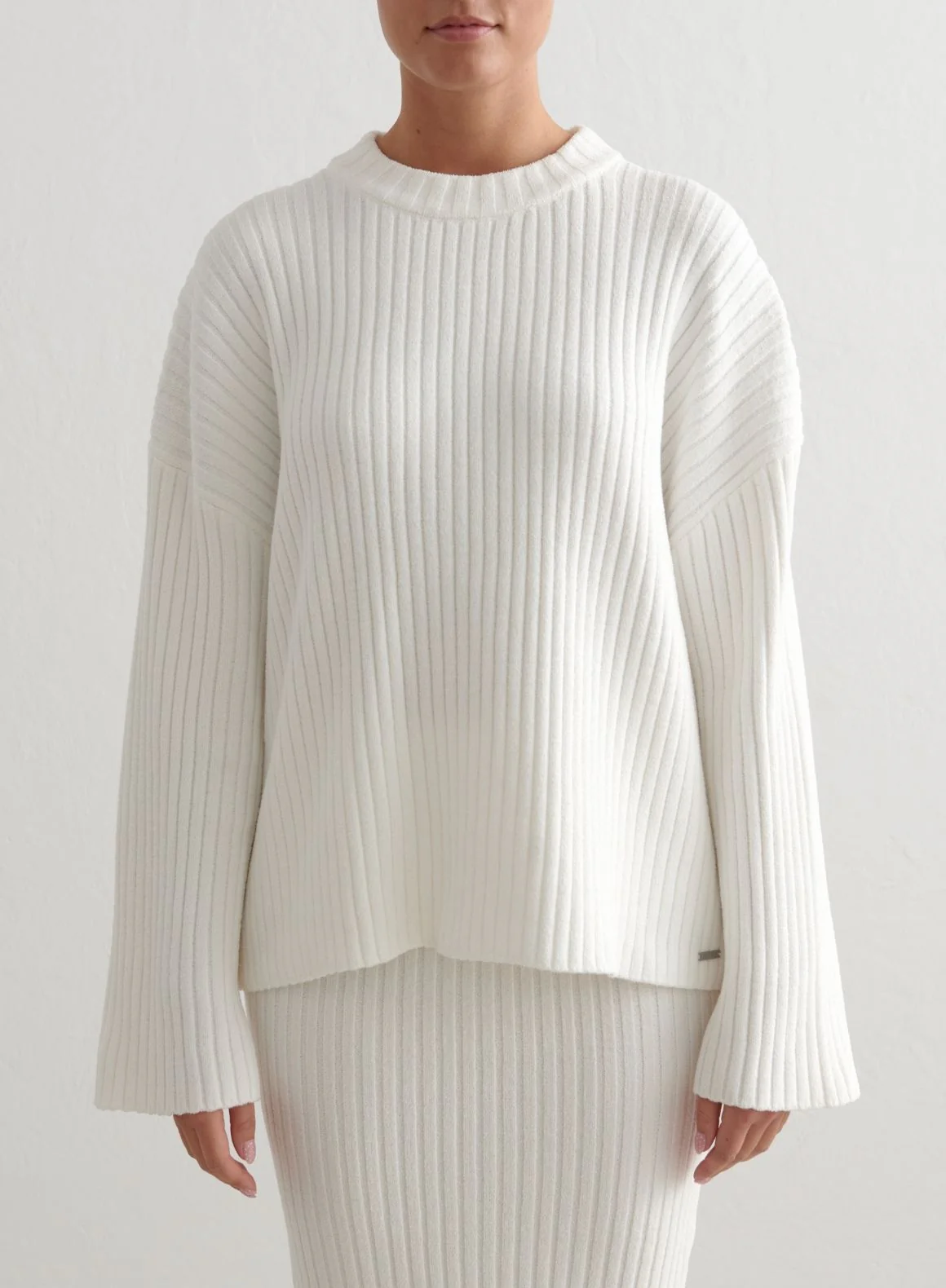 Almond White Rib Knit Sweater - Image 3
