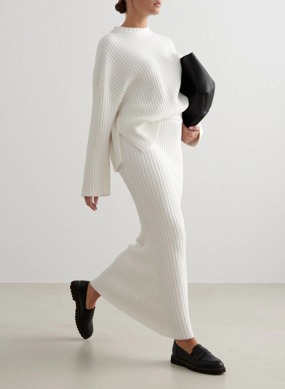 Almond White Rib Knit Sweater - Image 5