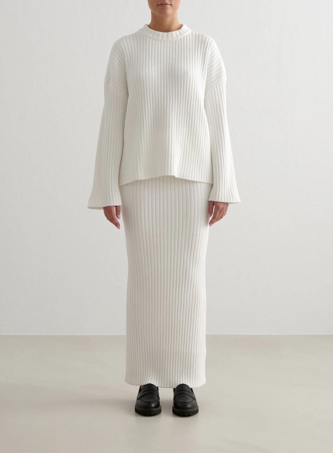 Almond White Rib Knit Sweater - Image 6