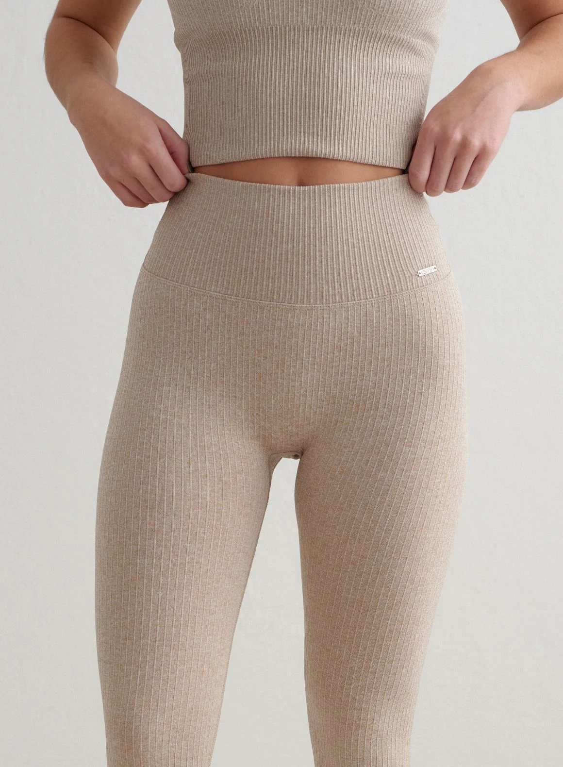 Beige Melange Ribbed Seamless Petite Tights - Image 3
