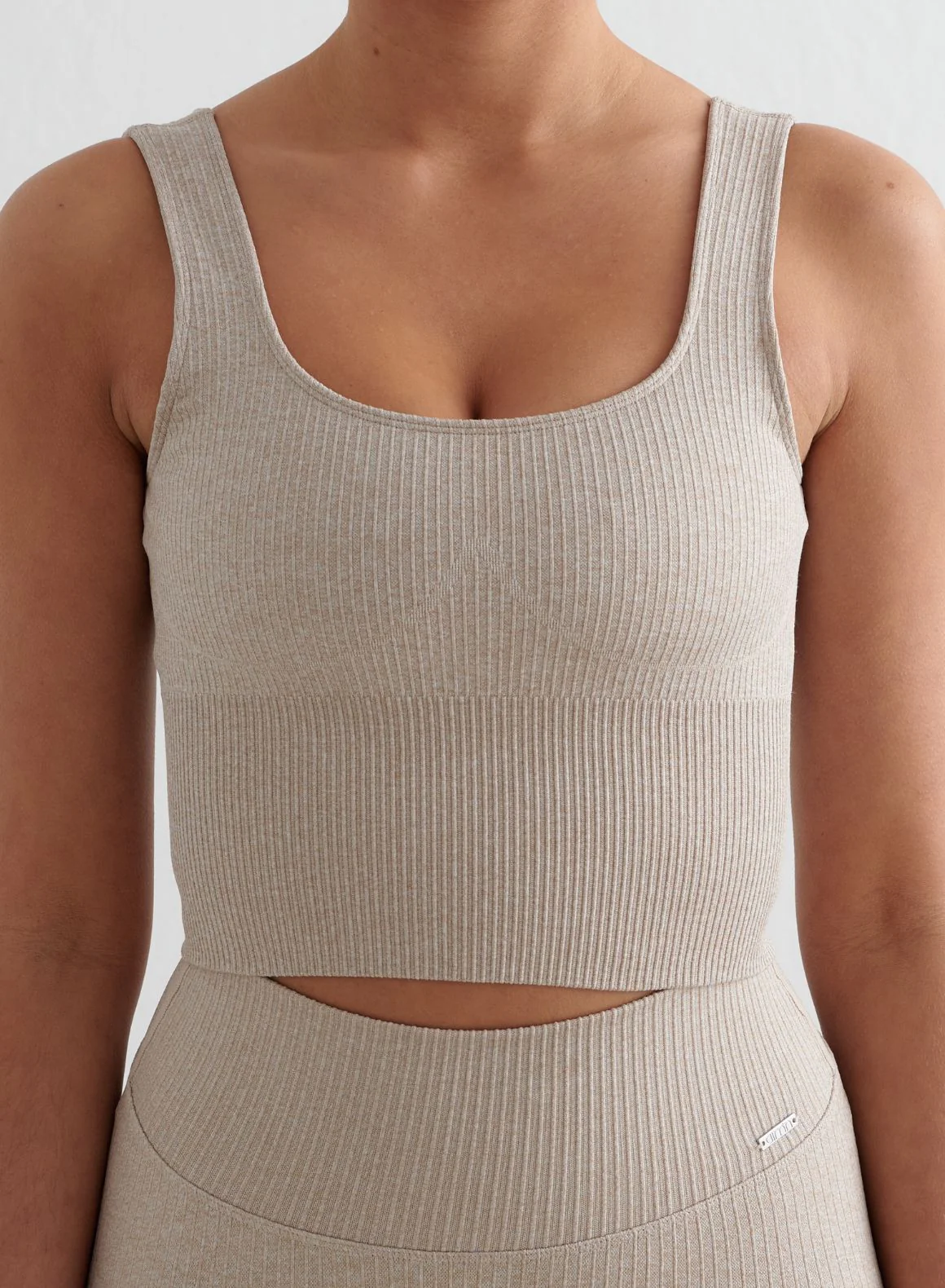 Beige Melange Ribbed Seamless Tights & Bralette Set - Image 4