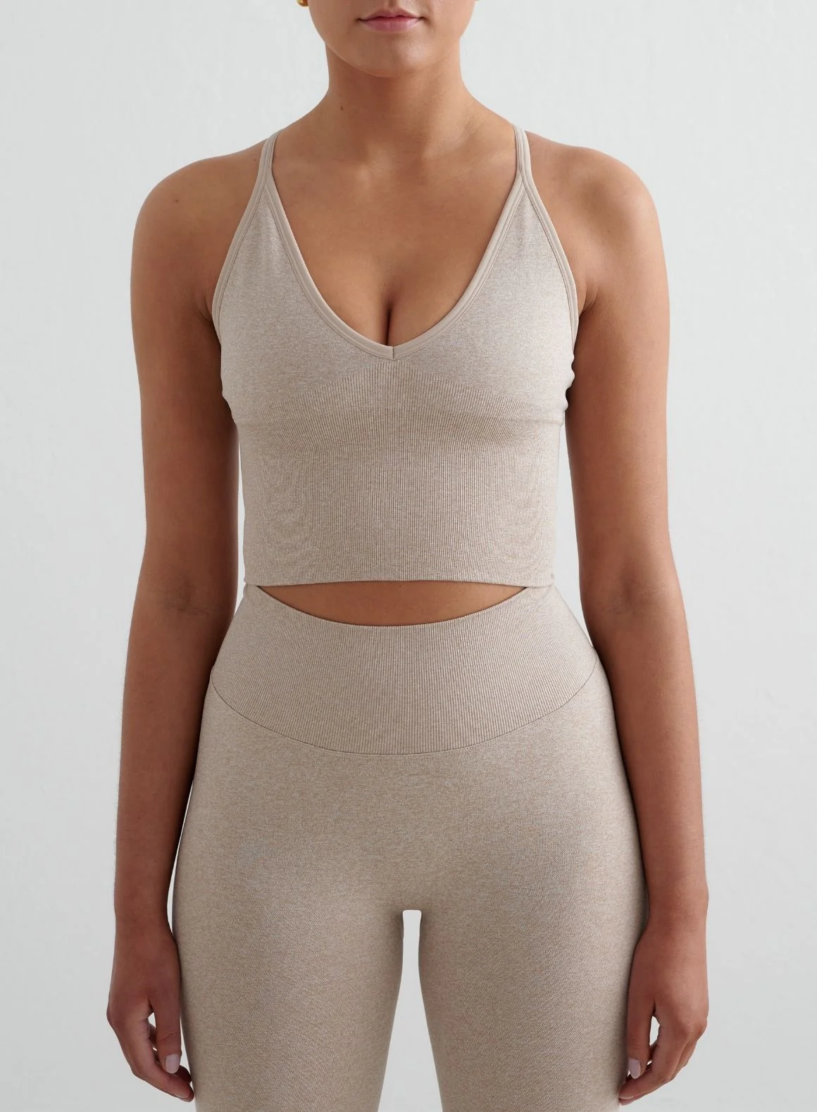 Beige Melange Shape Seamless Cross Back Bralette - Image 2