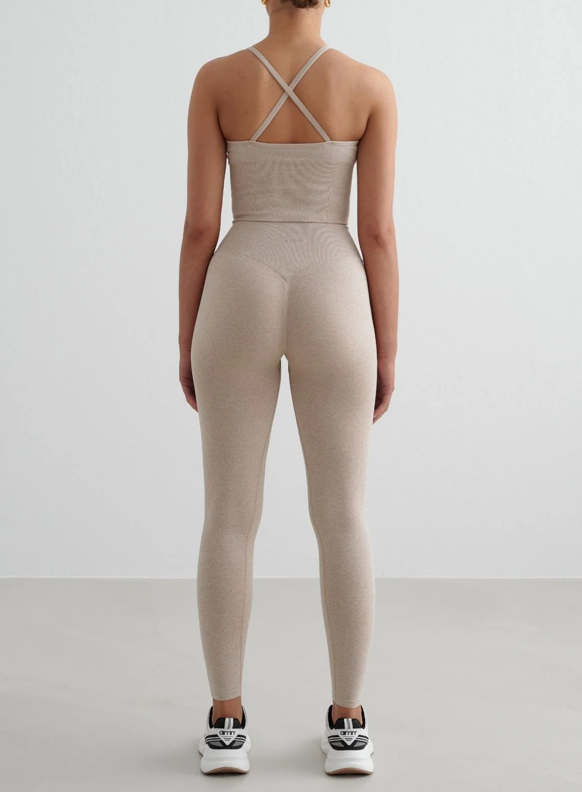 Beige Melange Shape Seamless Cross Back Bralette - Image 3