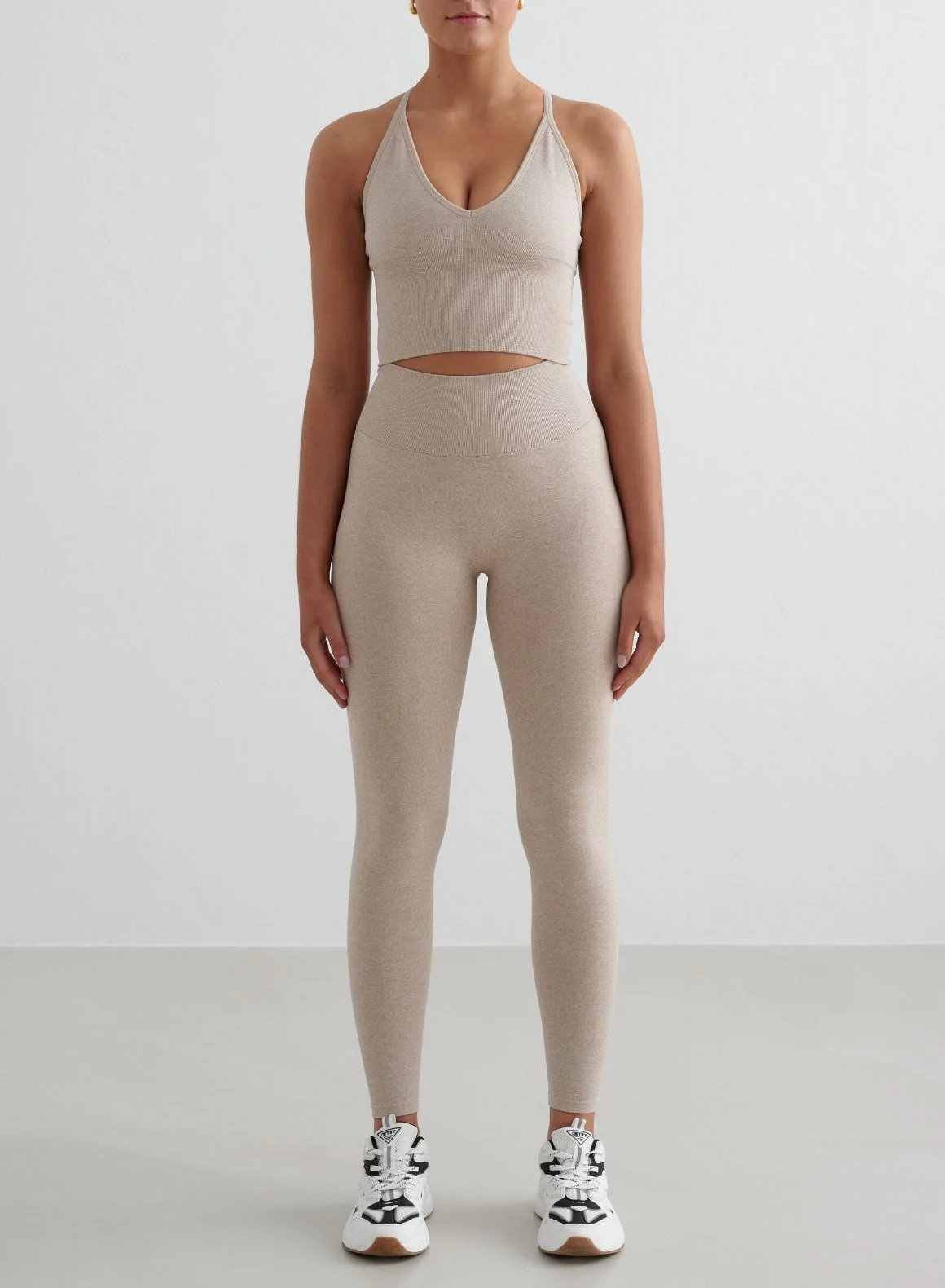 Beige Melange Shape Seamless Cross Back Bralette - Image 4