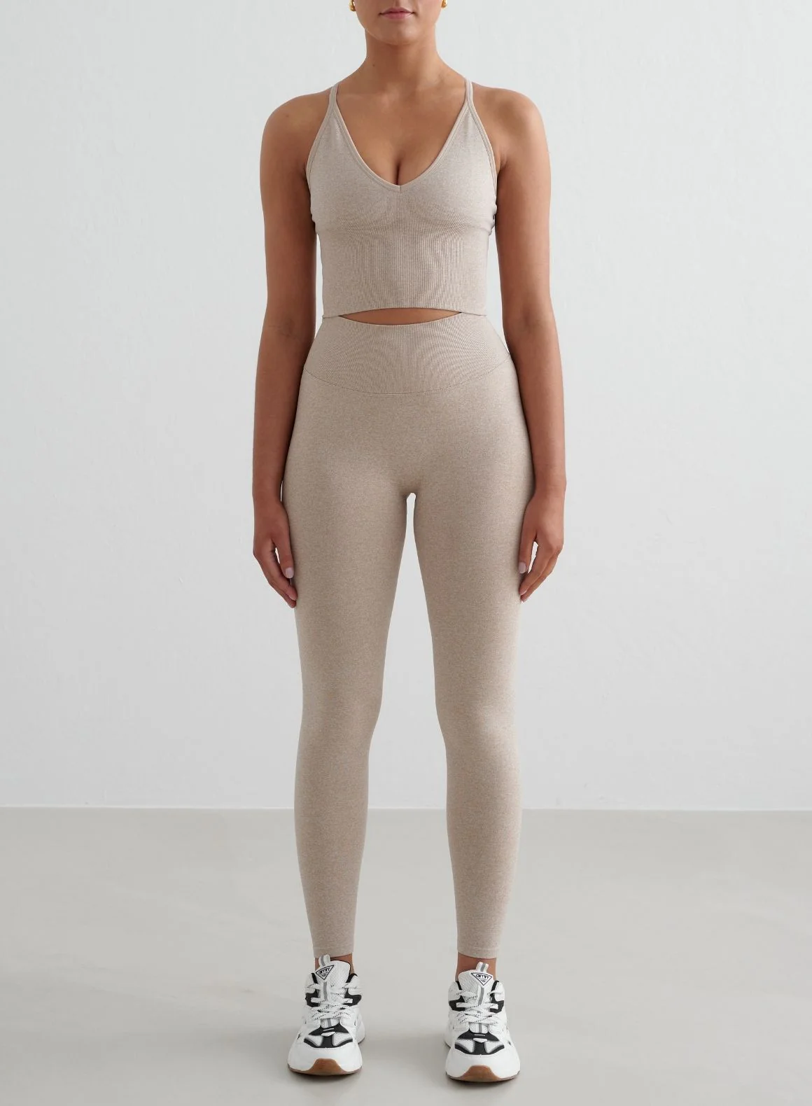 Beige Melange Shape Seamless Tights - Image 4