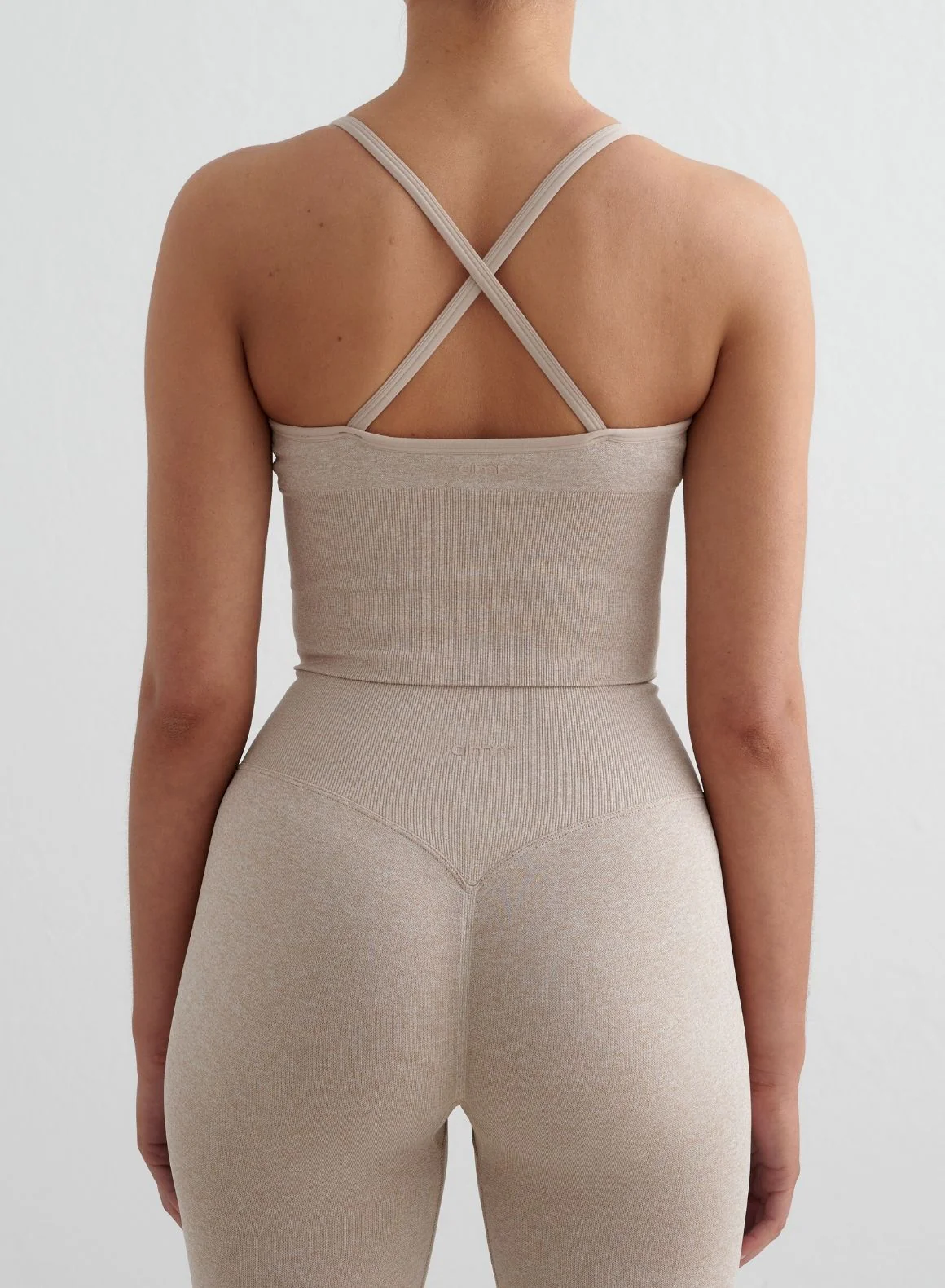 Beige Melange Shape Seamless Tights & Cross Back Bralette Set - Image 3