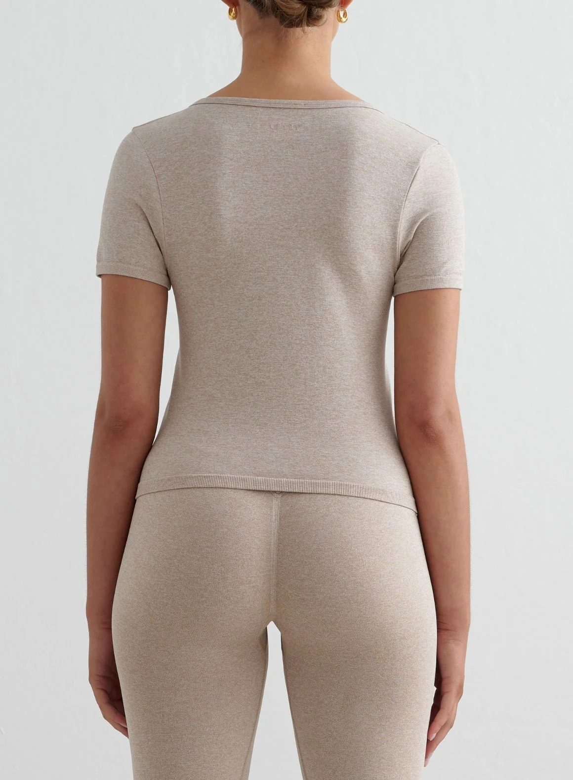 Beige Melange Shape Seamless Tights & Short Sleeve Set - Image 4
