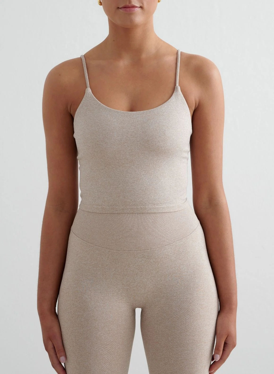 Beige Melange Shape Seamless Tights & Strap Singlet Set - Image 3