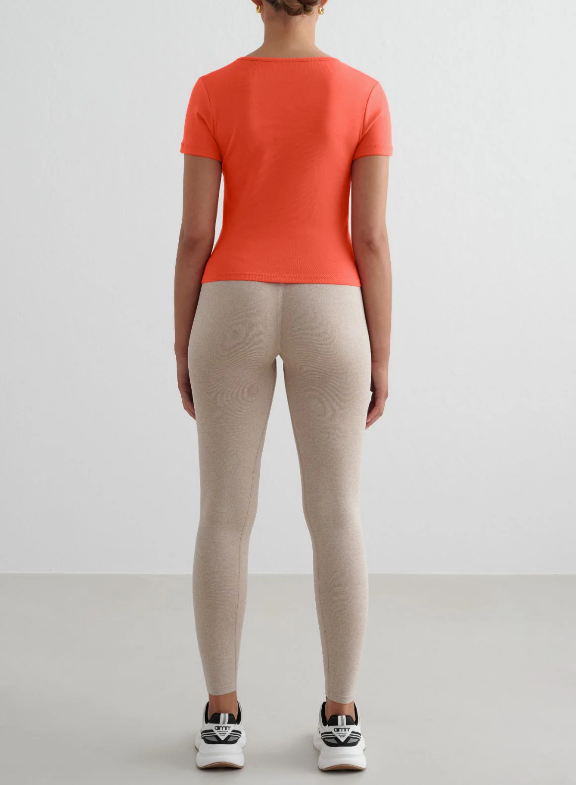 Beige Melange Shape Seamless Tights & Tangerine Stretch T-Shirt Set - Image 2