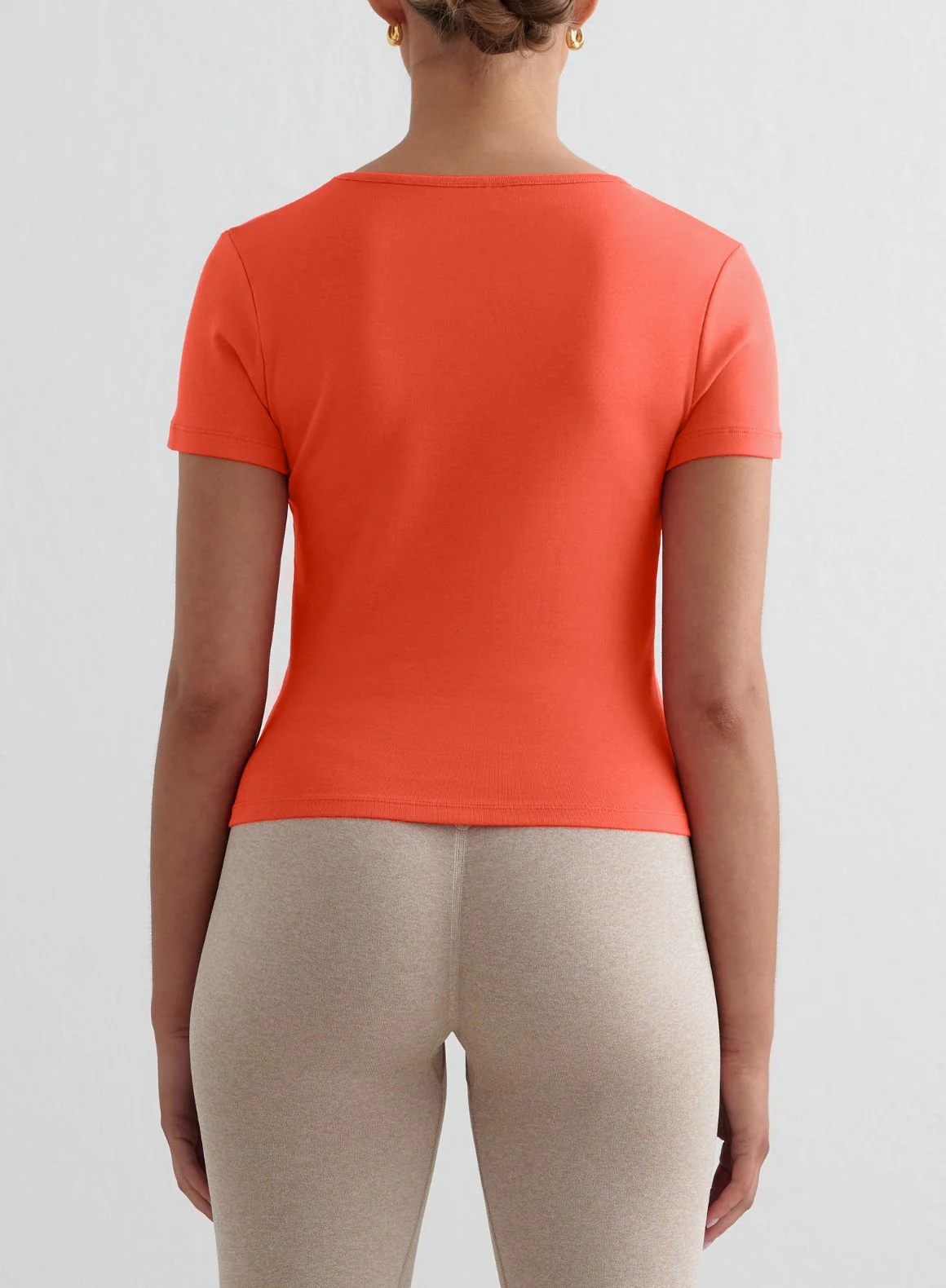 Beige Melange Shape Seamless Tights & Tangerine Stretch T-Shirt Set - Image 4