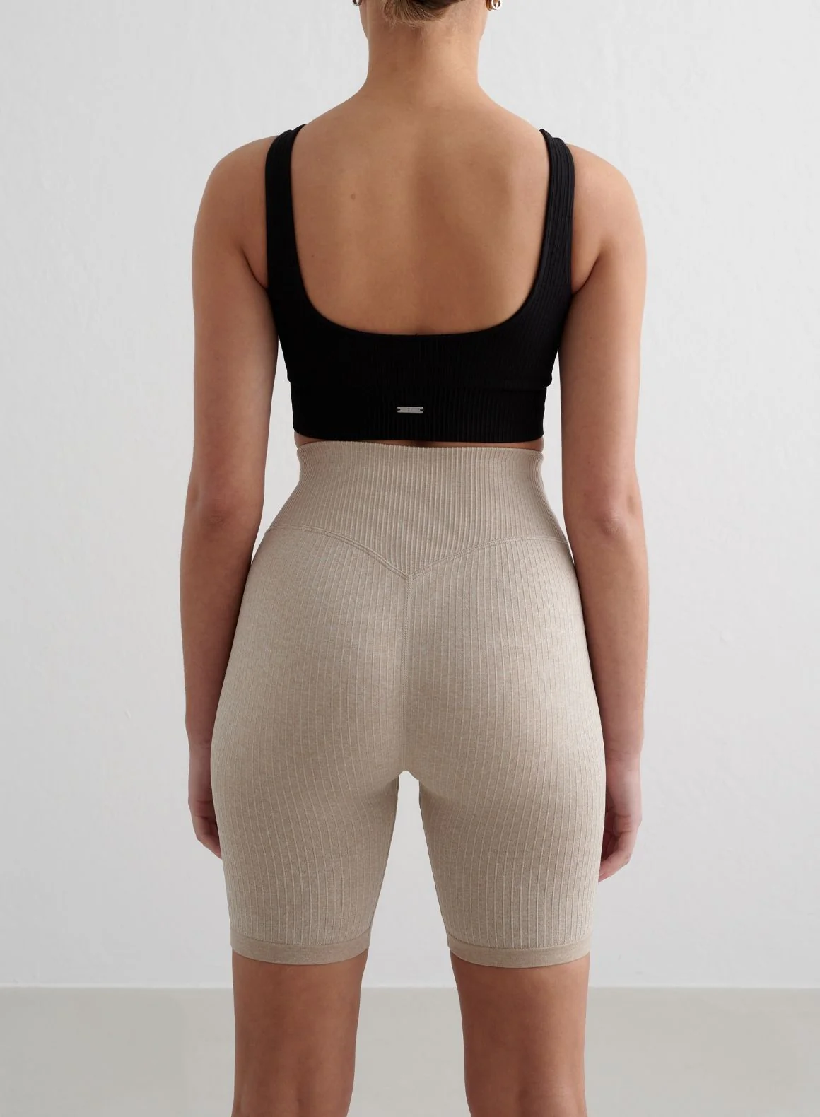 Beige Ribbed Seamless Biker Shorts - Image 3