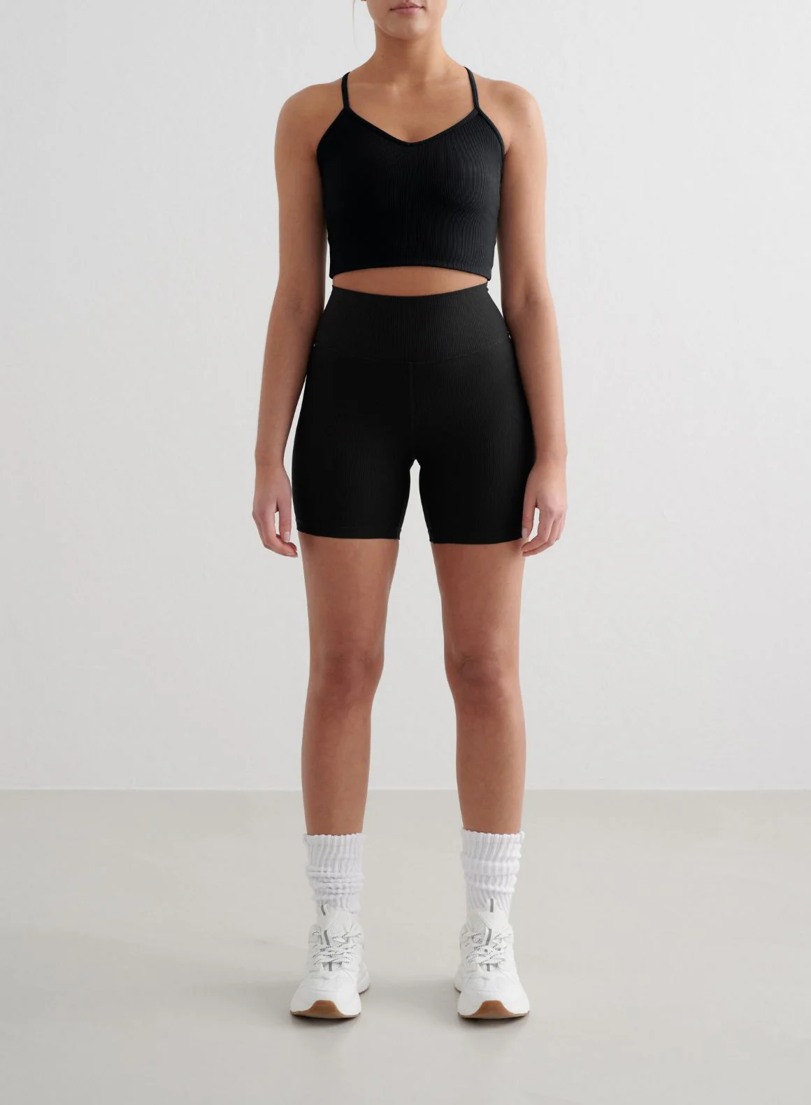 Black Ribbed Performance Biker & Bralette Set