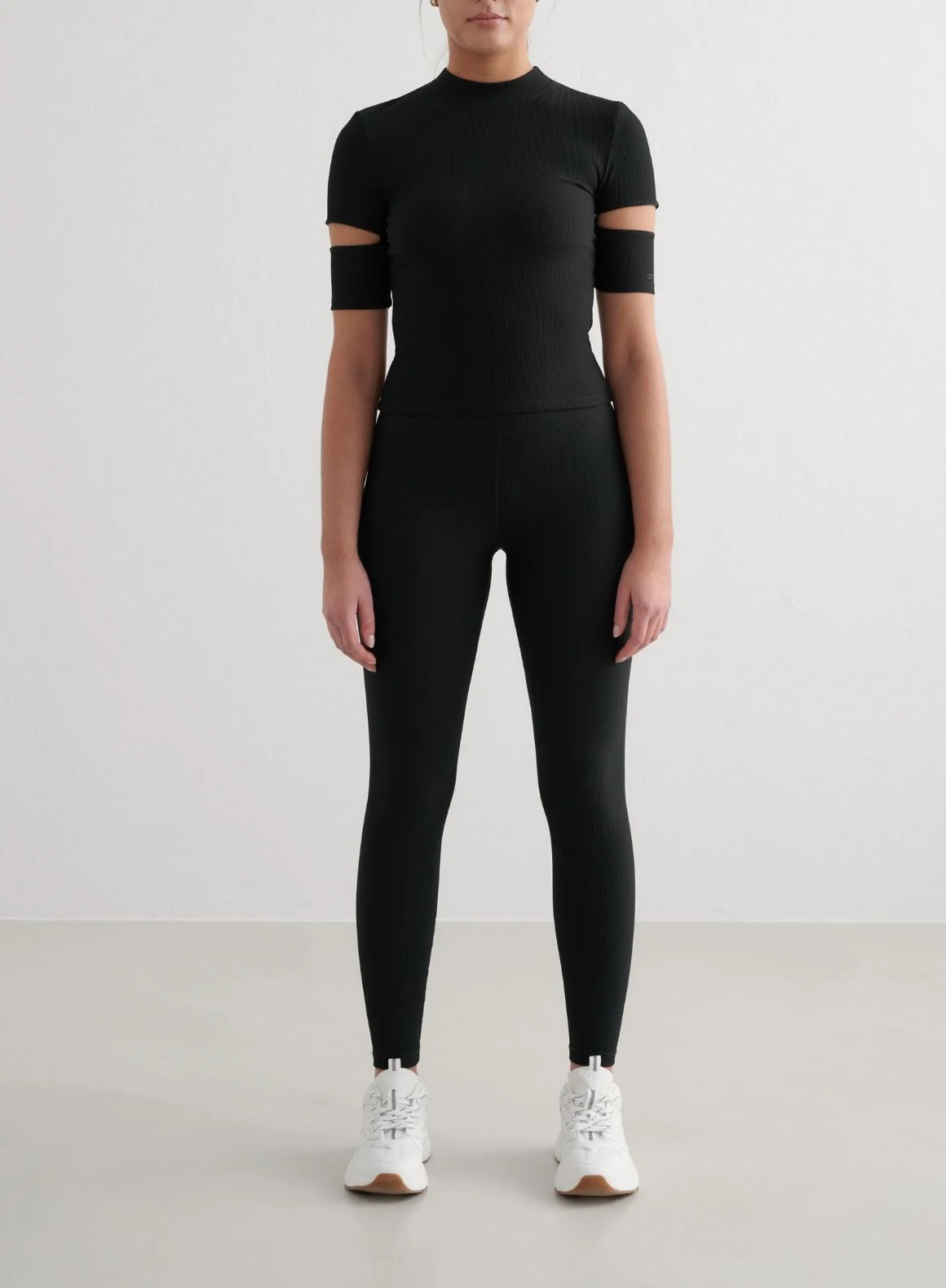 Black Ribbed Performance Cut-Out Top - Image 3