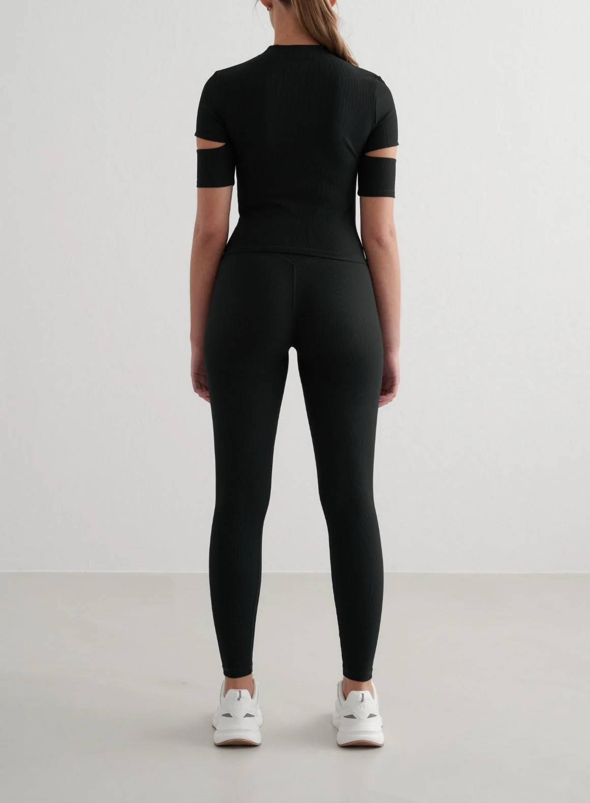 Black Ribbed Performance Cut-Out Top - Image 4