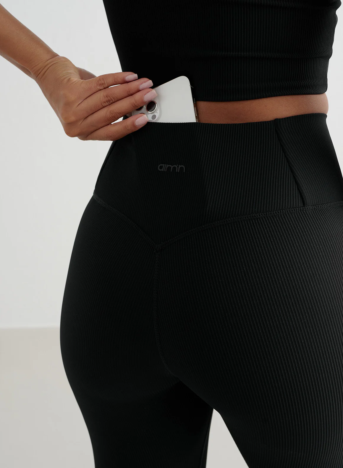 Black Ribbed Performance Tights & Bralette Set - Image 7