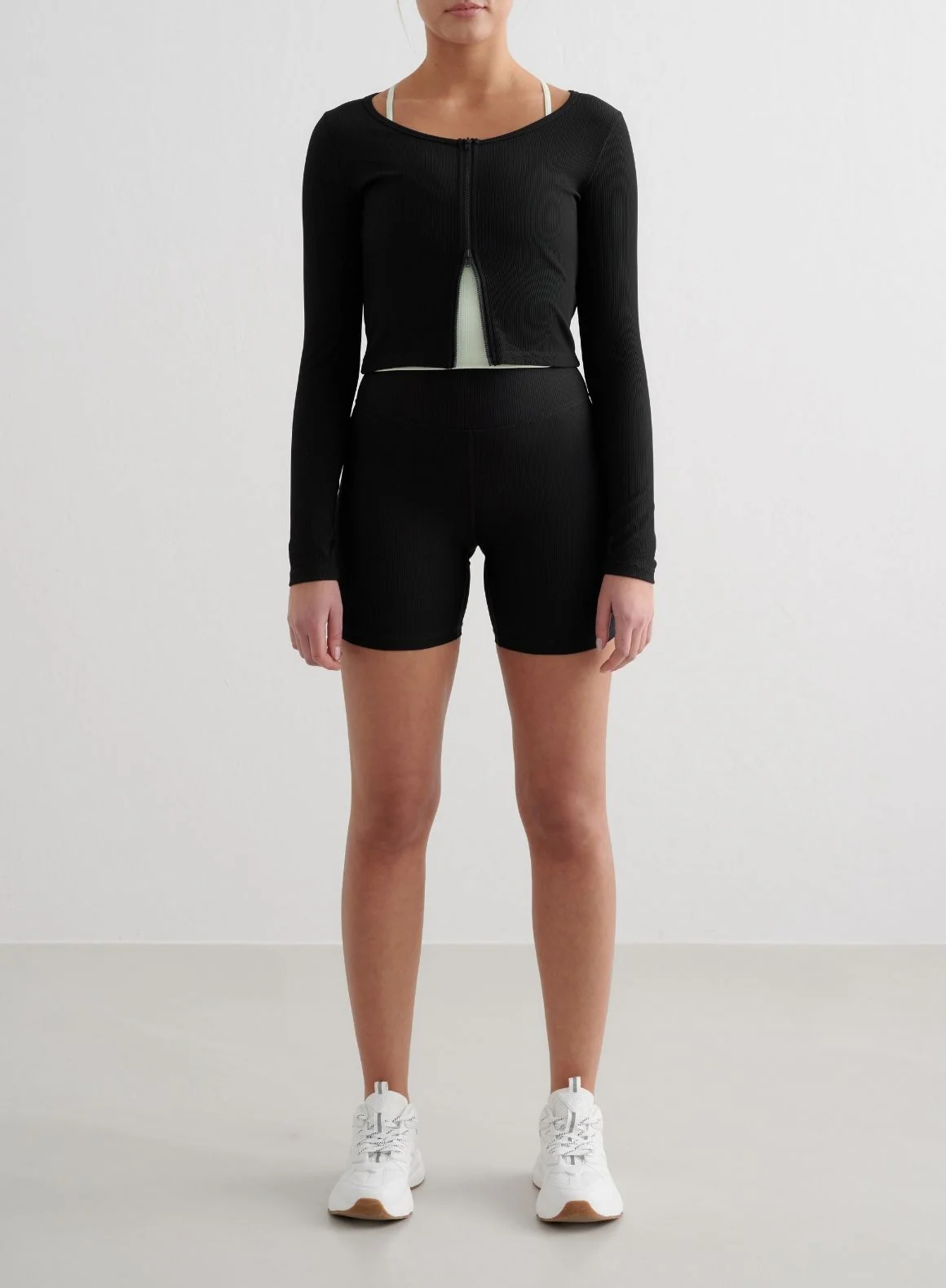 Black Ribbed Performance Zipped Cardigan - Image 3
