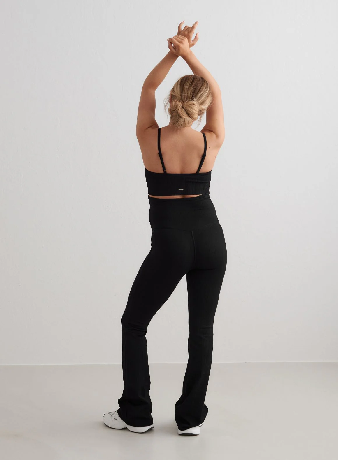 Black Ribbed Seamless Flare Maternity Tights - Image 4