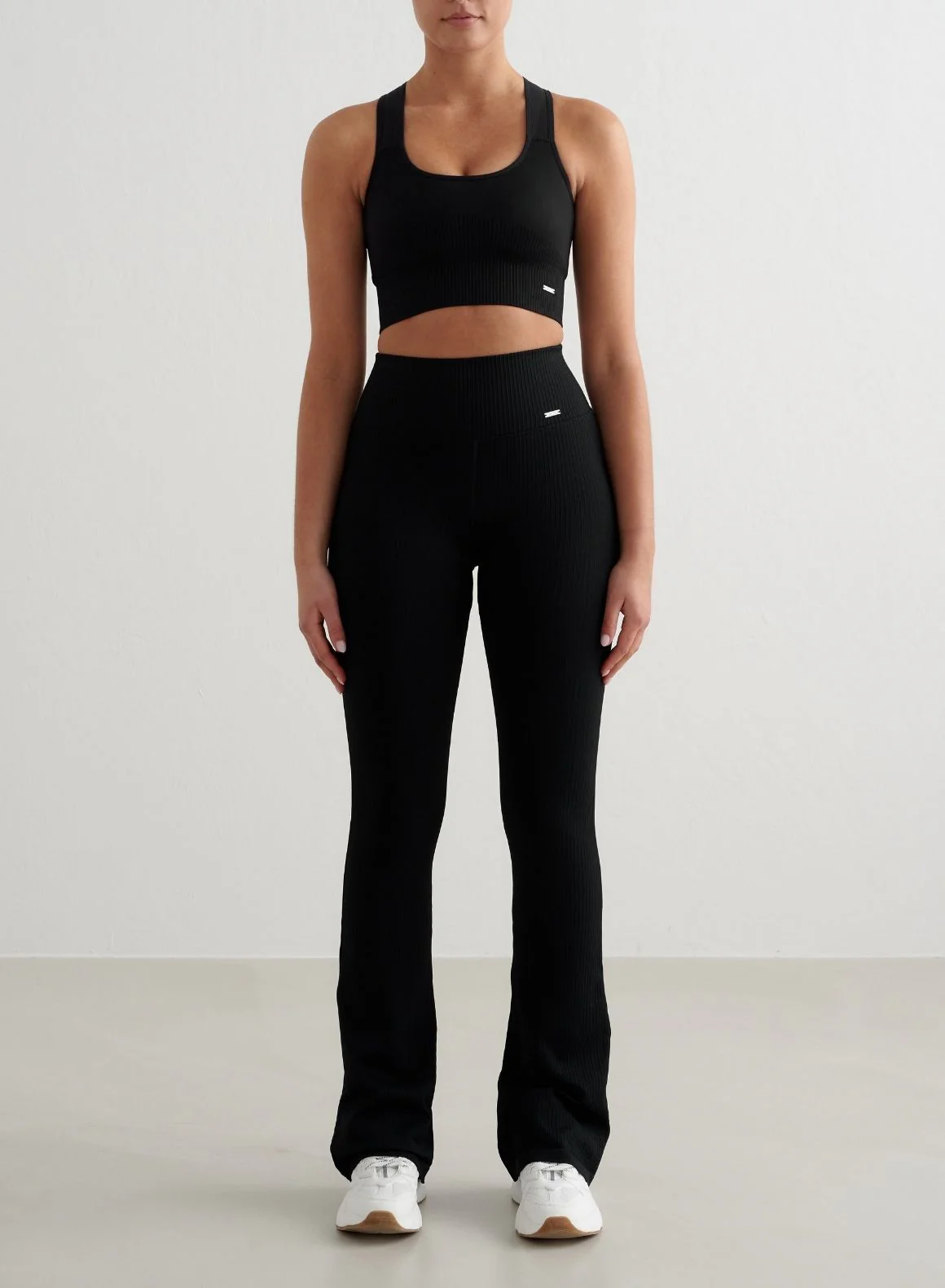 Black Ribbed Seamless Flare Tights - Image 16
