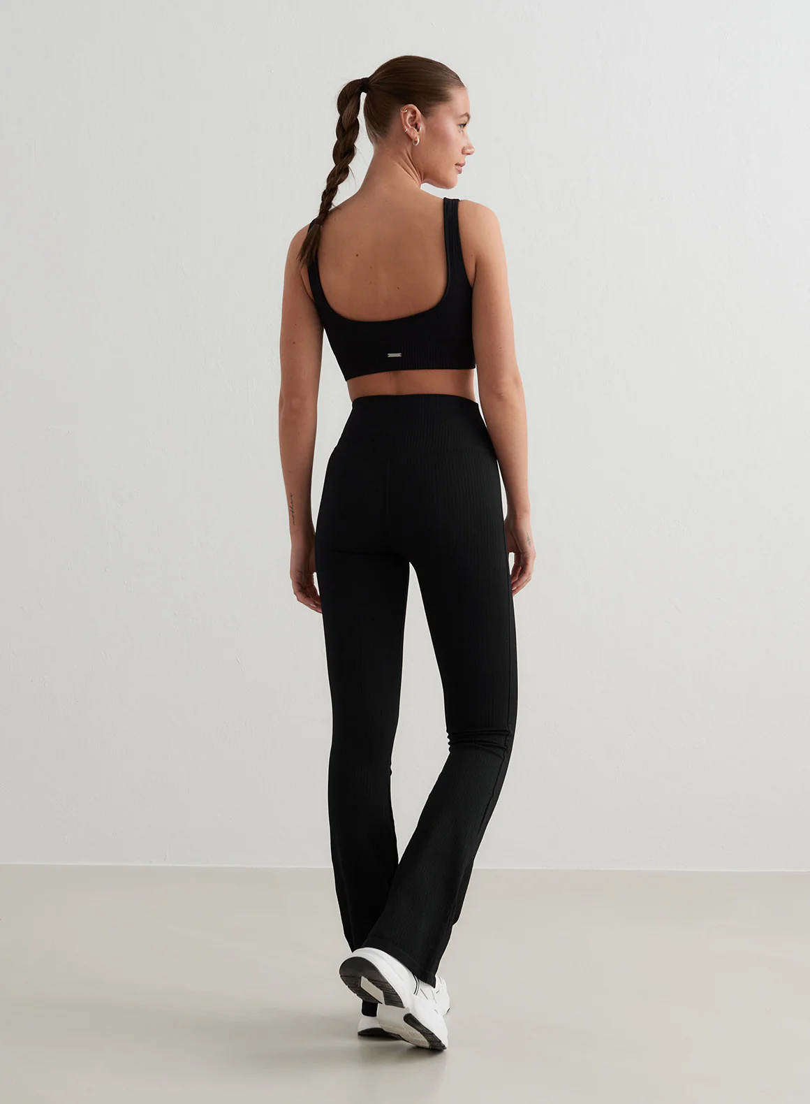 Black Ribbed Seamless Flare Tights - Image 28