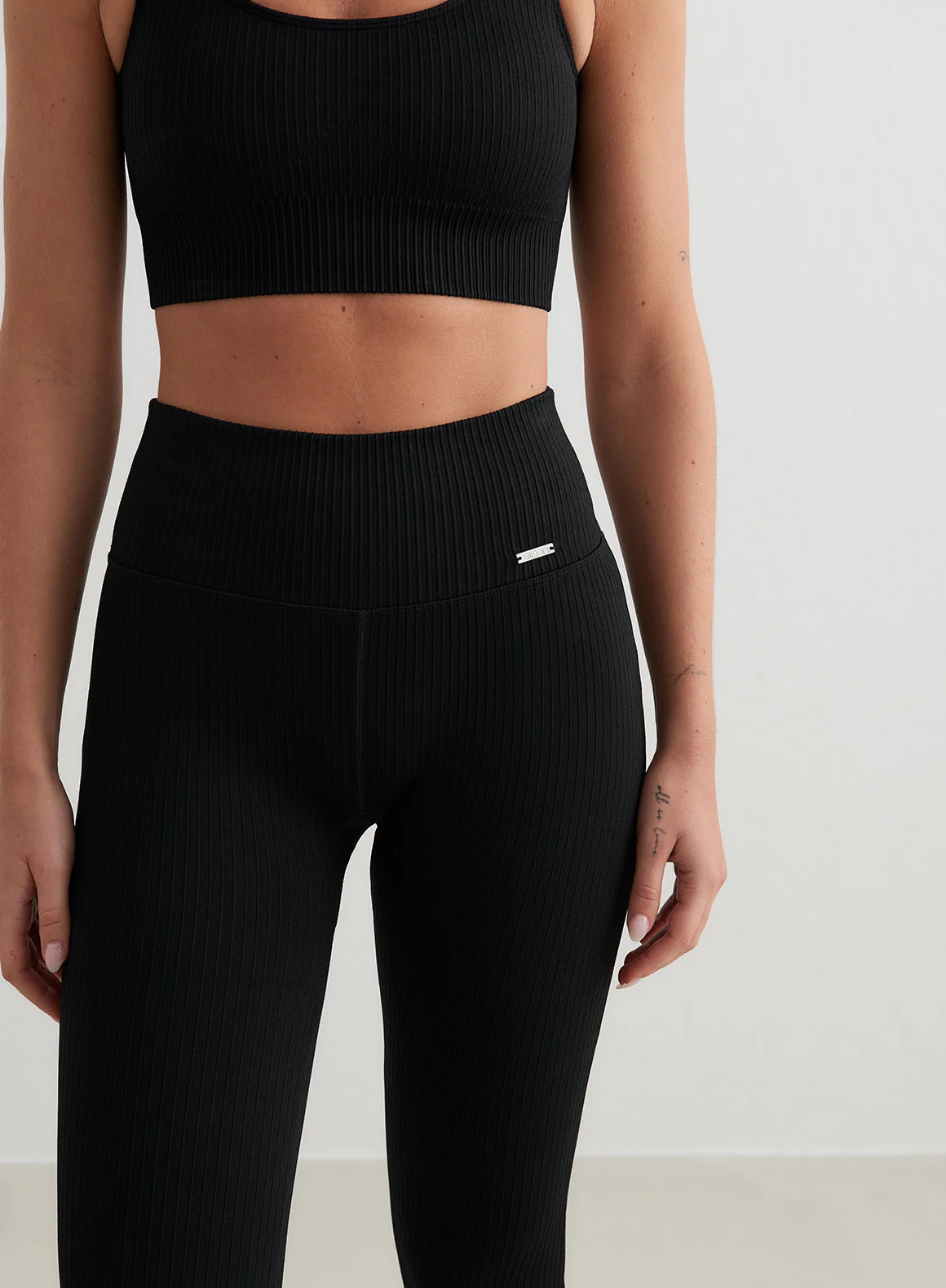 Black Ribbed Seamless Flare Tights - Image 43