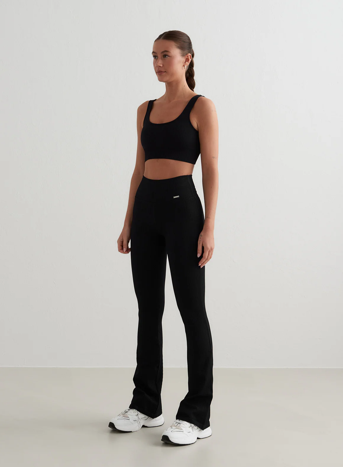 Black Ribbed Seamless Flare Tights - Image 49