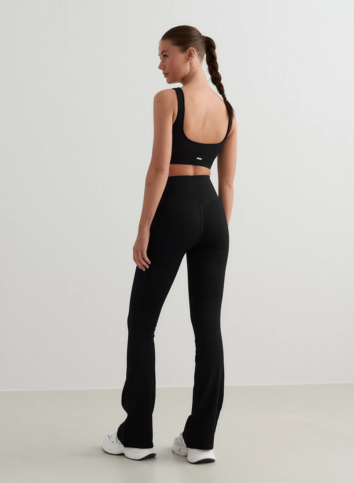 Black Ribbed Seamless Flare Tights - Image 54