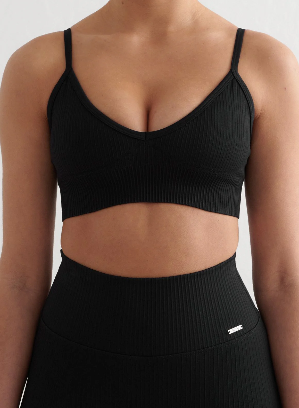 Black Ribbed Seamless Midi Biker Shorts & Deep Cut Bra Set - Image 4