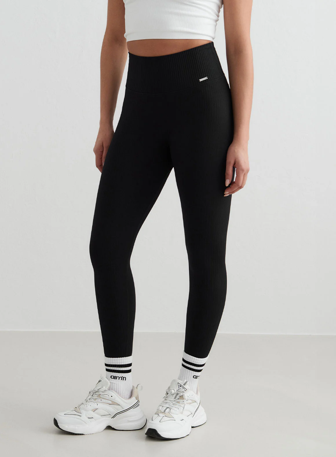 Black Ribbed Seamless Tights - Image 150