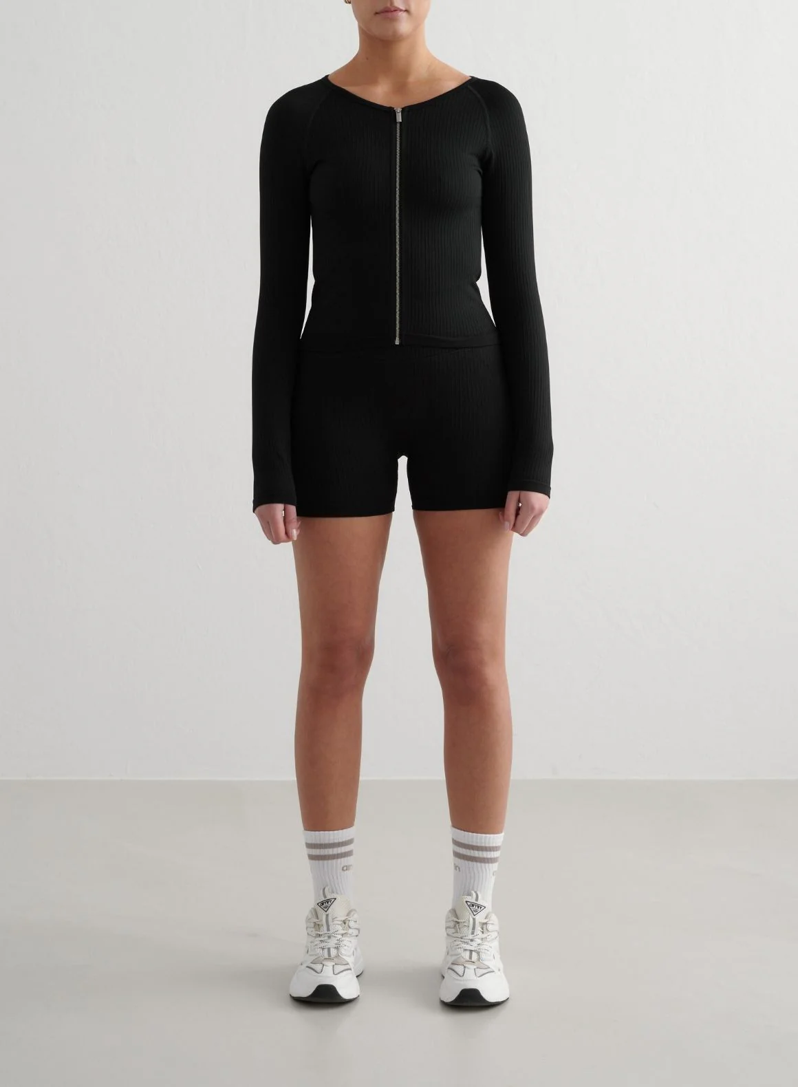 Black Ribbed Seamless Zip Jacket - Image 3