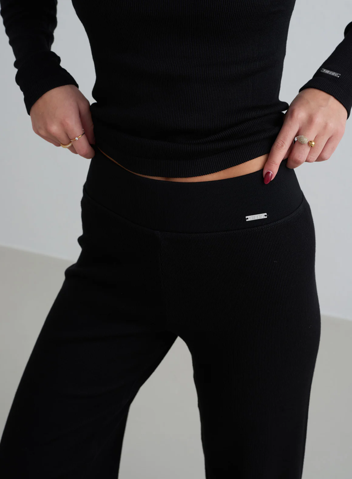 Black Ribbed Wool Petite Wide Pants - Image 6