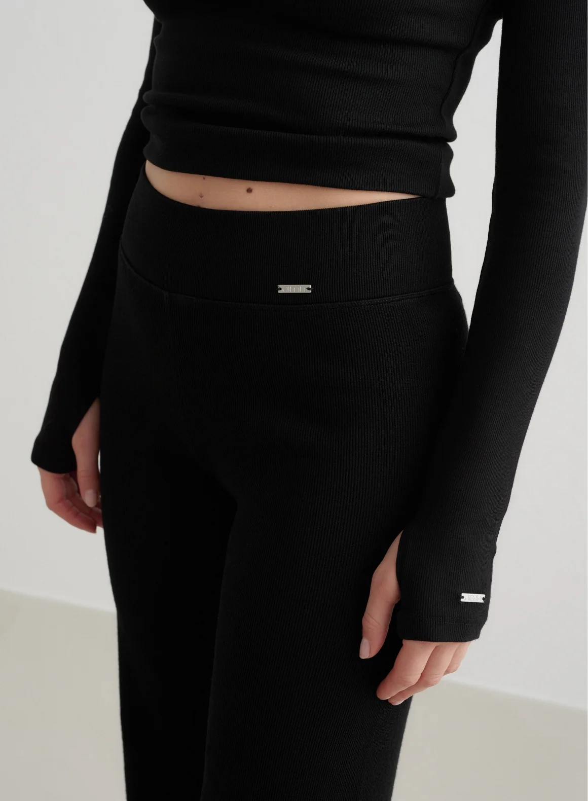 Black Ribbed Wool Wide Pants - Image 4