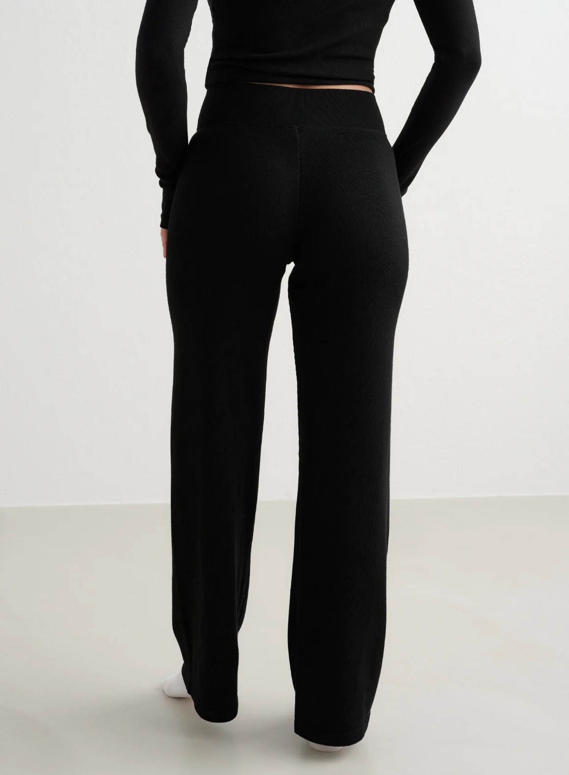 Black Ribbed Wool Wide Pants - Image 5