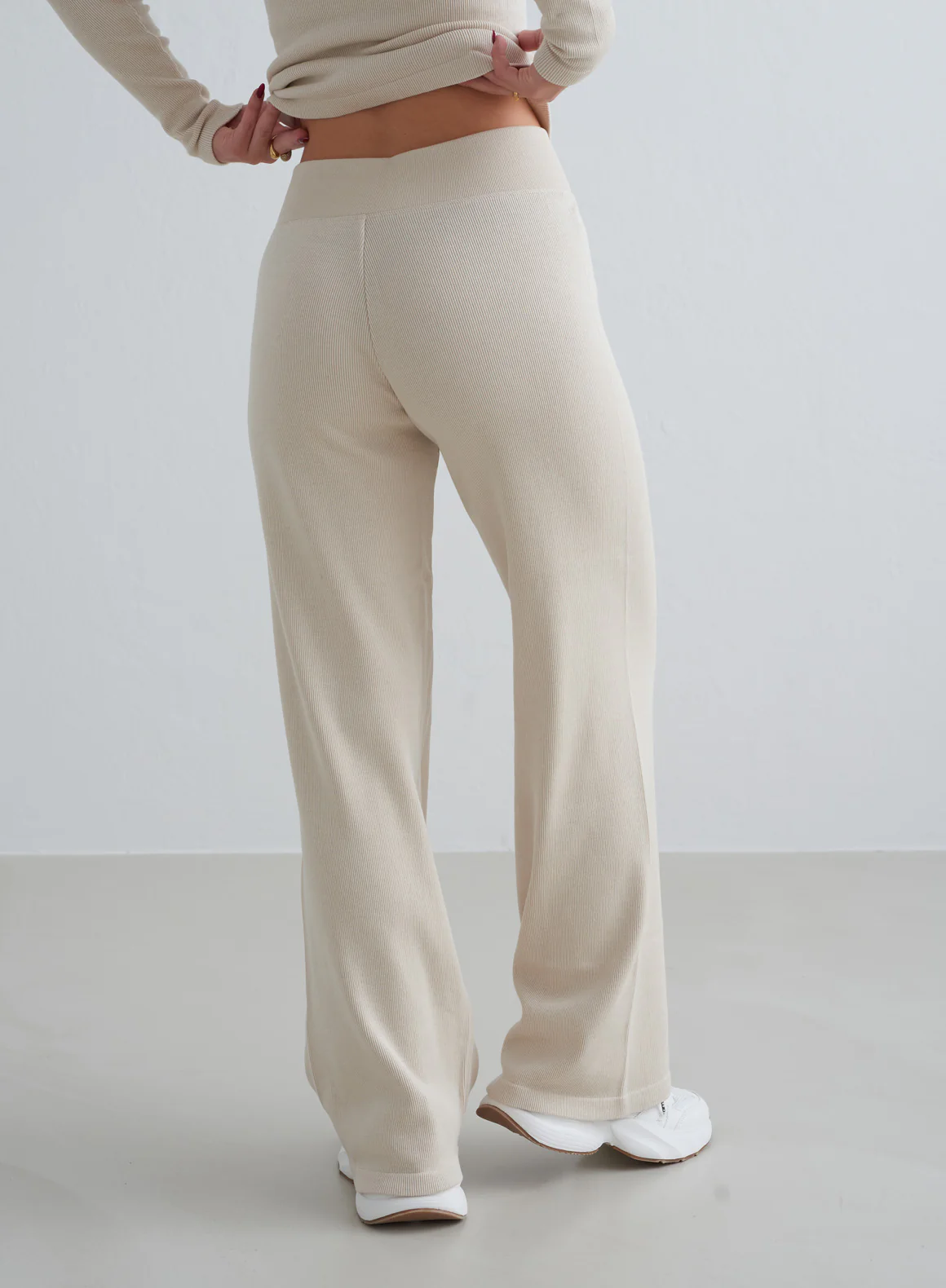 Café Au Lait Ribbed Wool Petite Wide Pants - Image 3
