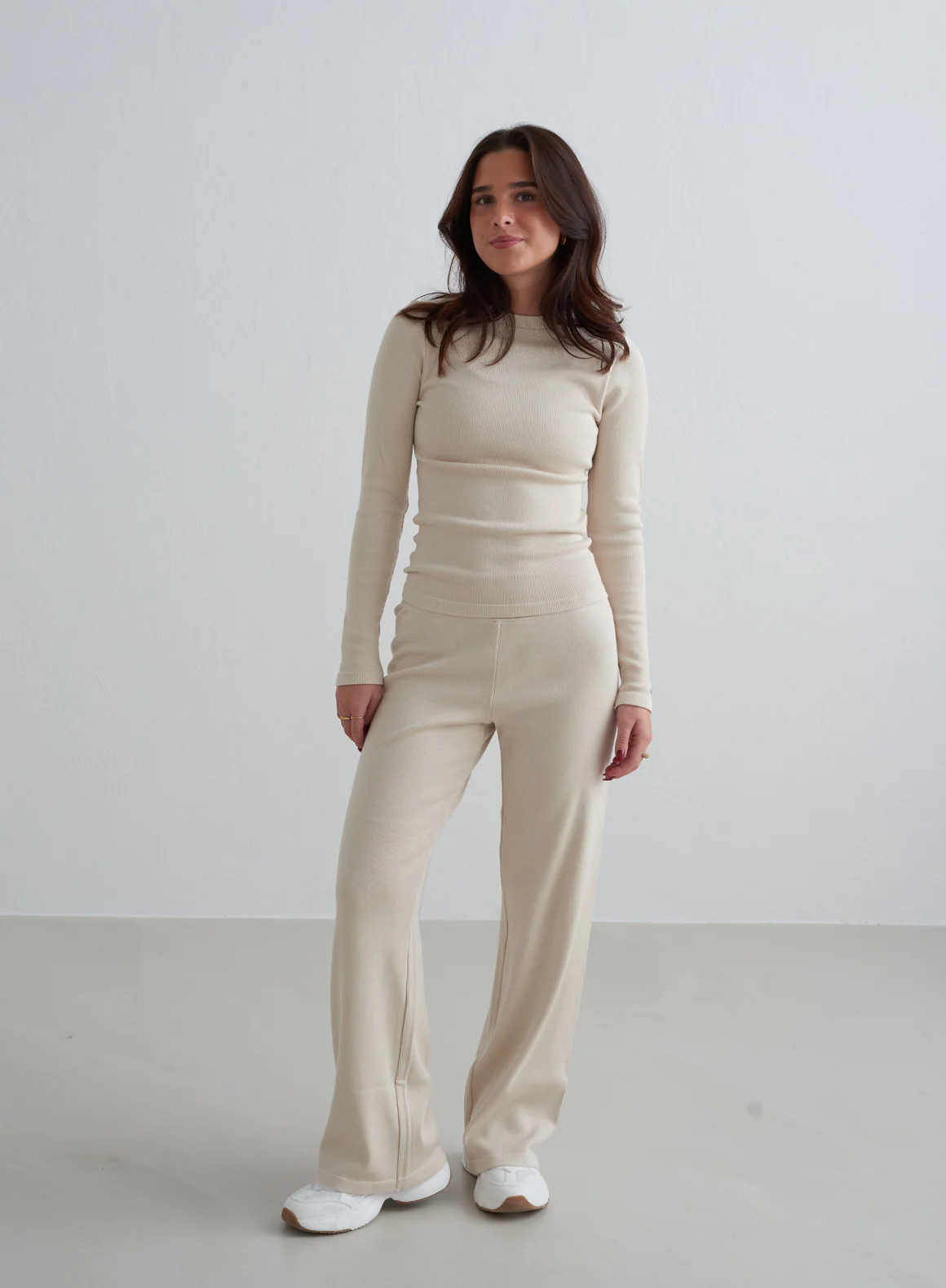 Café Au Lait Ribbed Wool Petite Wide Pants - Image 5