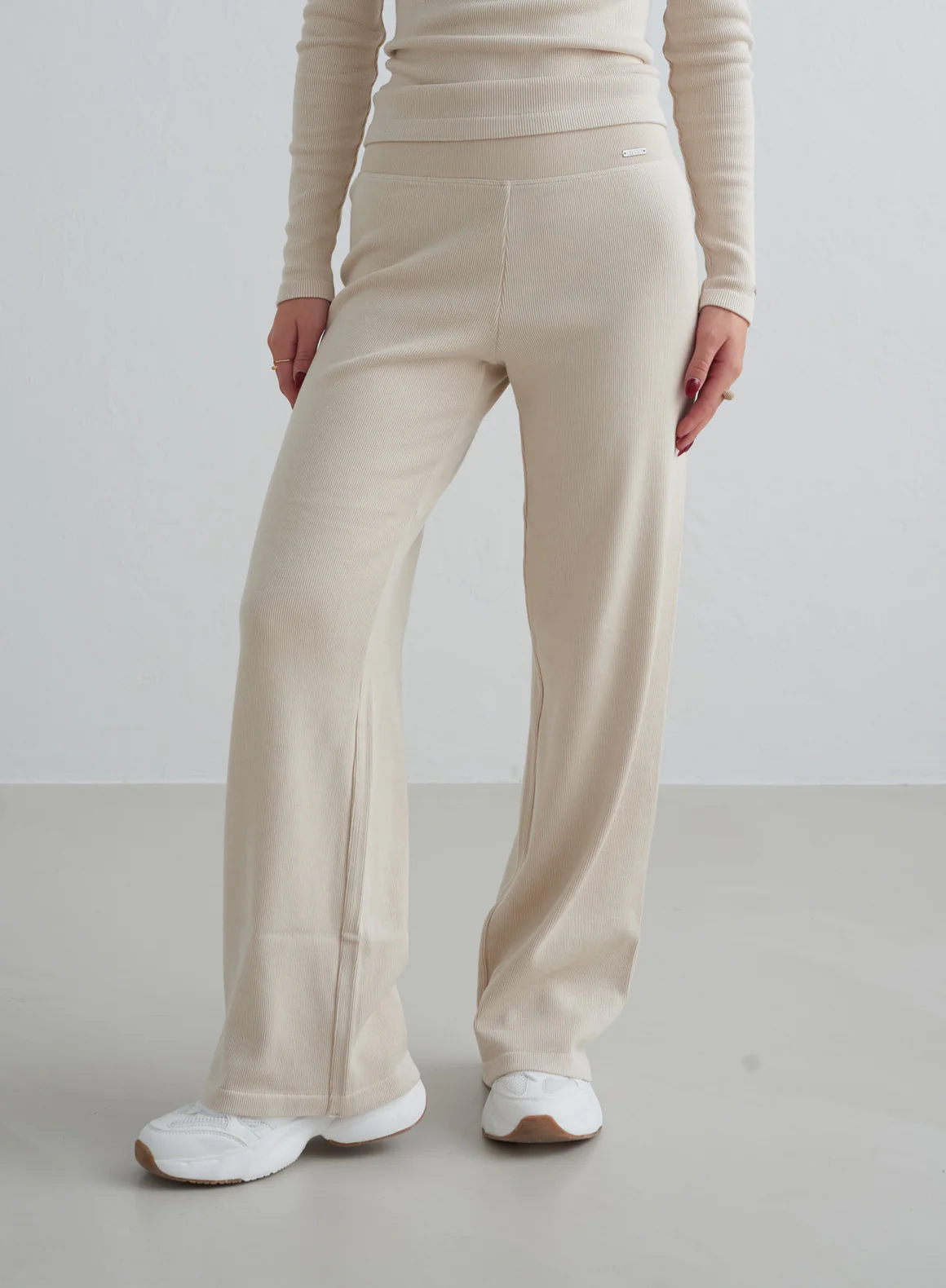 Café Au Lait Ribbed Wool Petite Wide Pants - Image 6