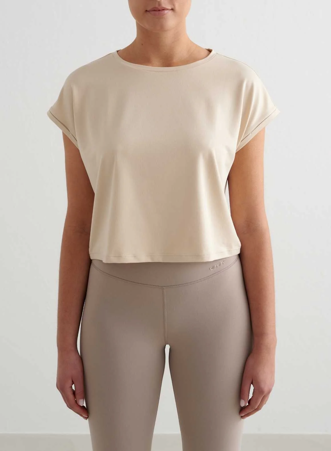 Café Au Lait Soft Basic Roll Sleeve Top