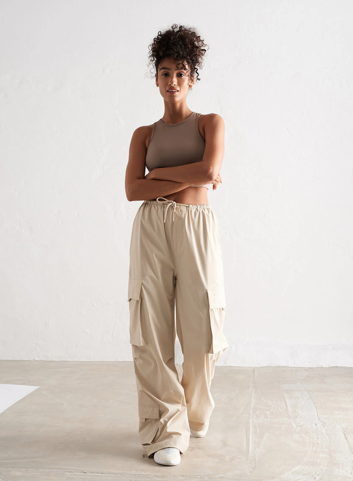Café Au Lait Windbreaker Parachute Pants - Image 6