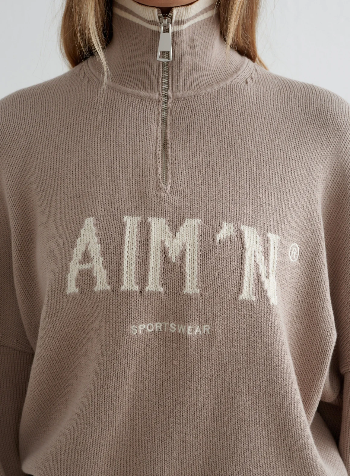 Dark Clay College Knitted Half Zip - Image 3