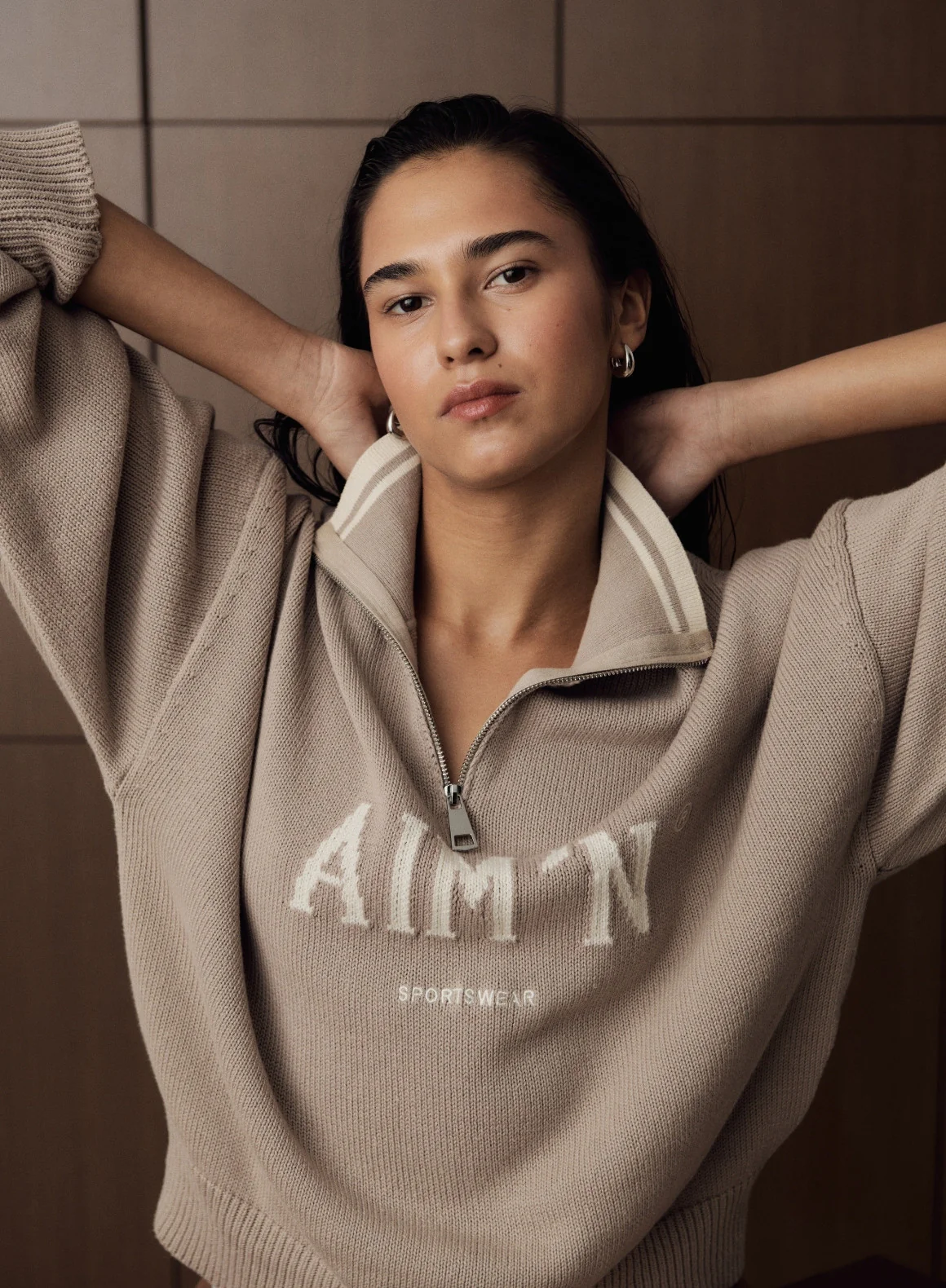 Dark Clay College Knitted Half Zip - Image 6