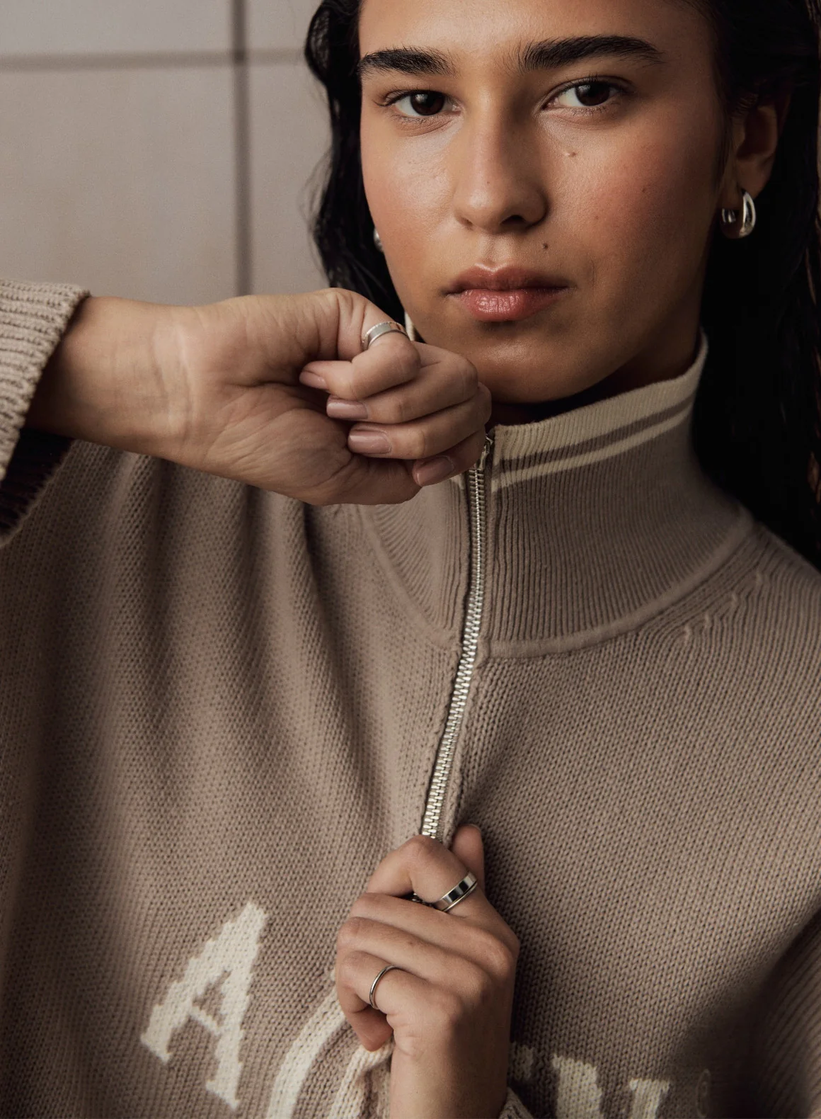 Dark Clay College Knitted Half Zip - Image 7