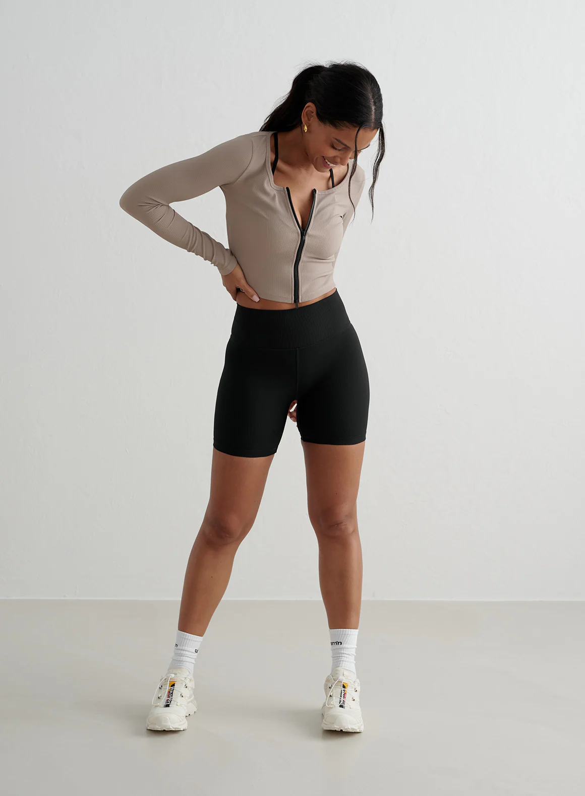 Dark Clay Ribbed Performance Zipped Cardigan - Image 7