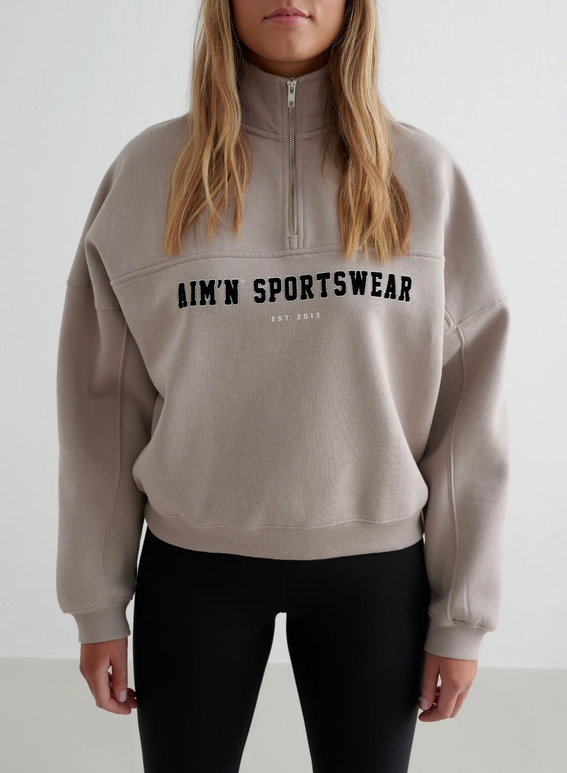 Dark Clay Varsity Sweat Half Zip - Image 2