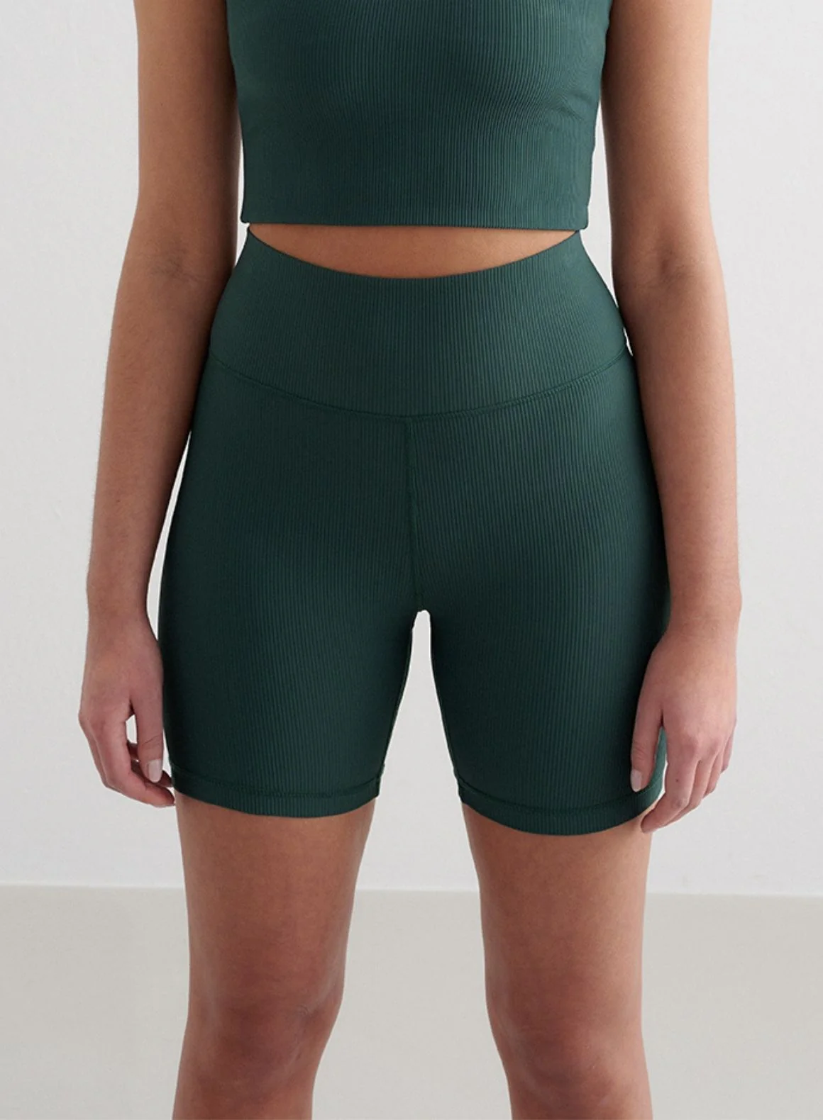 Deep Emerald Ribbed Performance Midi Biker Shorts - Image 4
