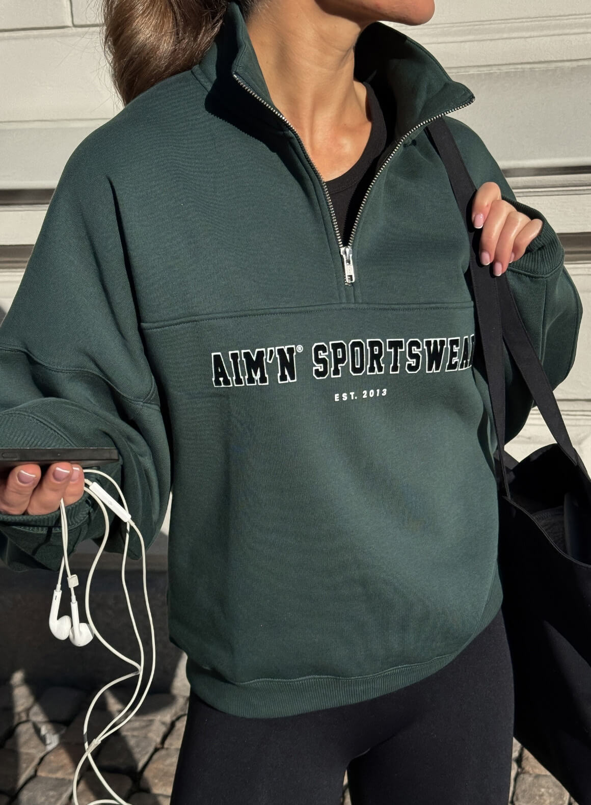 Deep Emerald Varsity Sweat Half Zip - Image 2