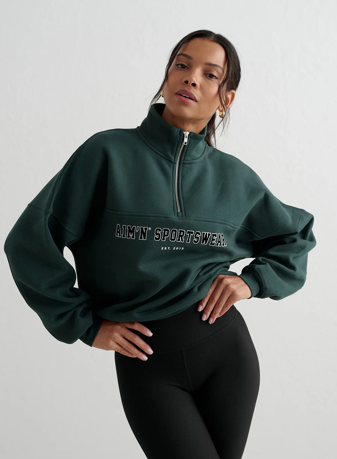 Deep Emerald Varsity Sweat Half Zip - Image 3