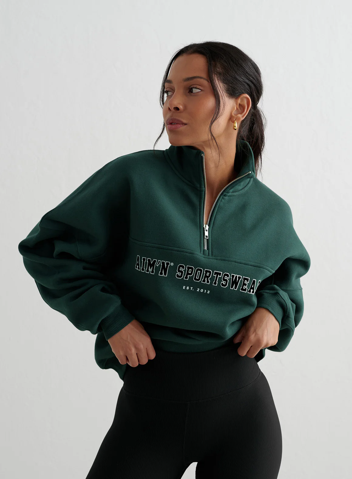 Deep Emerald Varsity Sweat Half Zip - Image 5