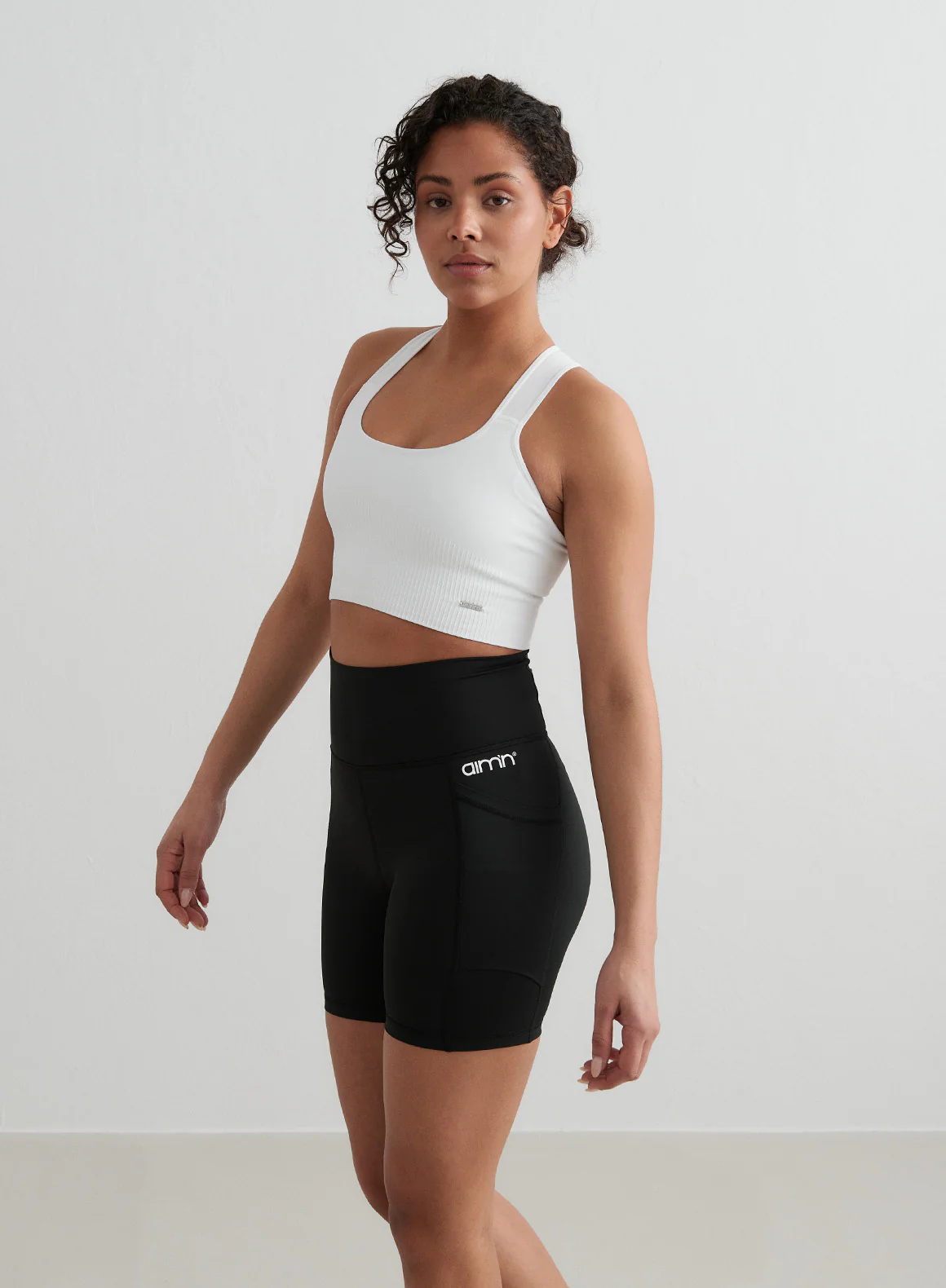 Black Double Pocket Midi Biker Shorts